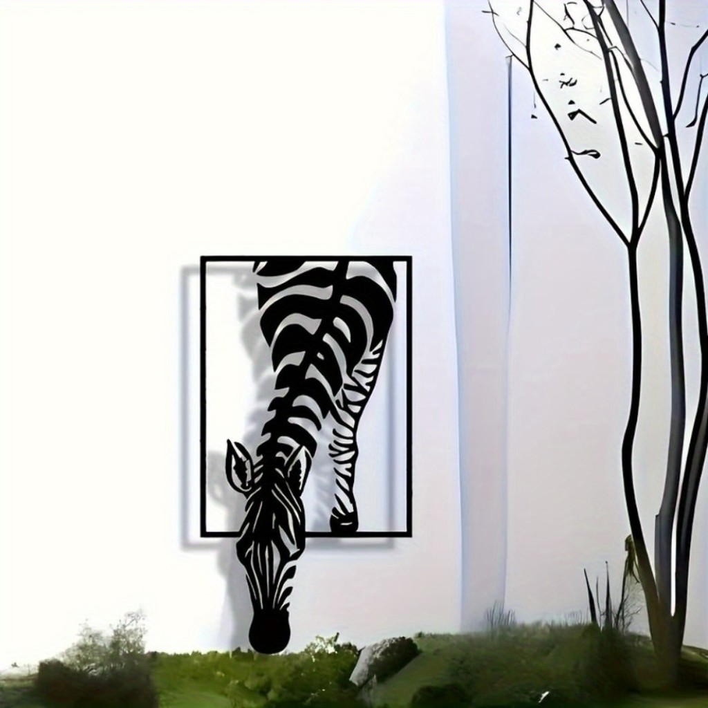 Stylish Iron Zebra Wall Sculpture - Monochrome Striped Art Piece สําหรับ Home, Workspace, หรือร้านกาแฟ