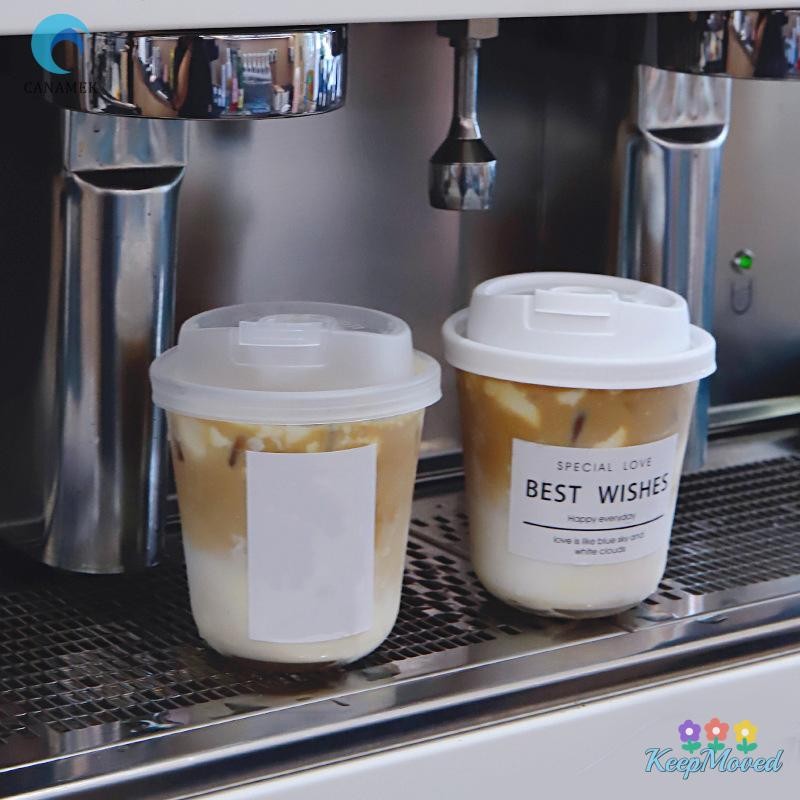 KeepMoved 50 ชิ้นถ้วยกาแฟโปร่งใสพร้อมฝาปิด U-รูปถ้วยทิ้งสําหรับเครื่องดื่มร้อนนมชา Takeaway ถ้วยเครื่องดื่มใหม่