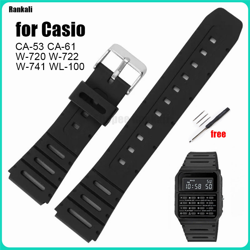 20 มม.สายนาฬิกาสําหรับ Casio CA-53 CA-61 W-720 W-722 W-741 WL-100 ซิลิโคนนุ่มนาฬิกาสายรัดข้อมือยางกั