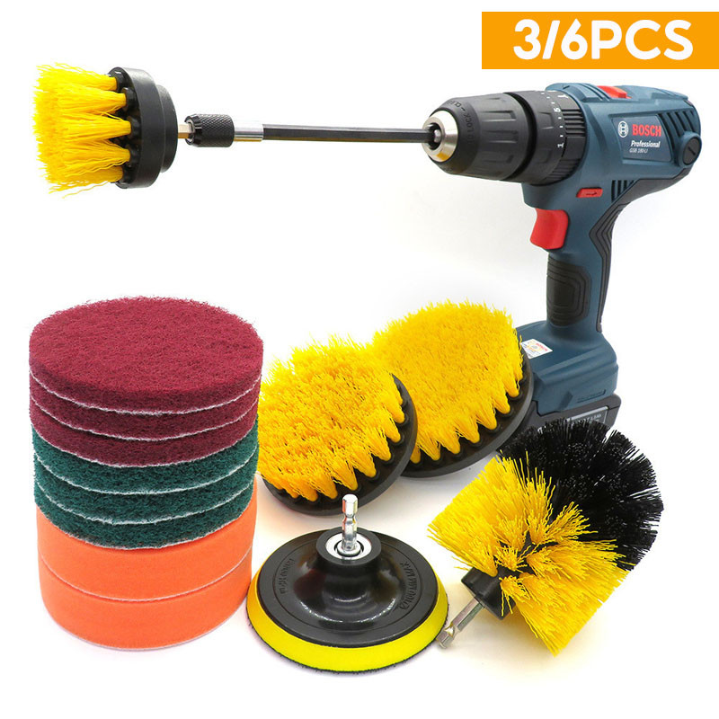 (3/6ชิ้น)ชุดแปรงสว่านไฟฟ้า สำหรับสว่าน แปรงทำความสะอาดรถยนต์ หัวแปรงสว่าน แปรงขัดล้อ