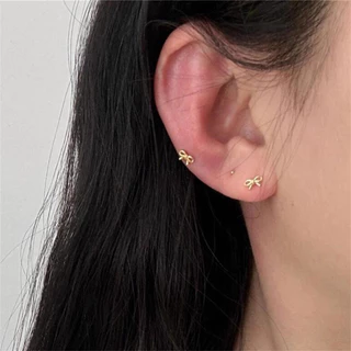 Roselife 1 คู่ S925 เงิน Mini Bow สกรูต่างหูผู้หญิง Pierced หู Studs เครื่องประดับ