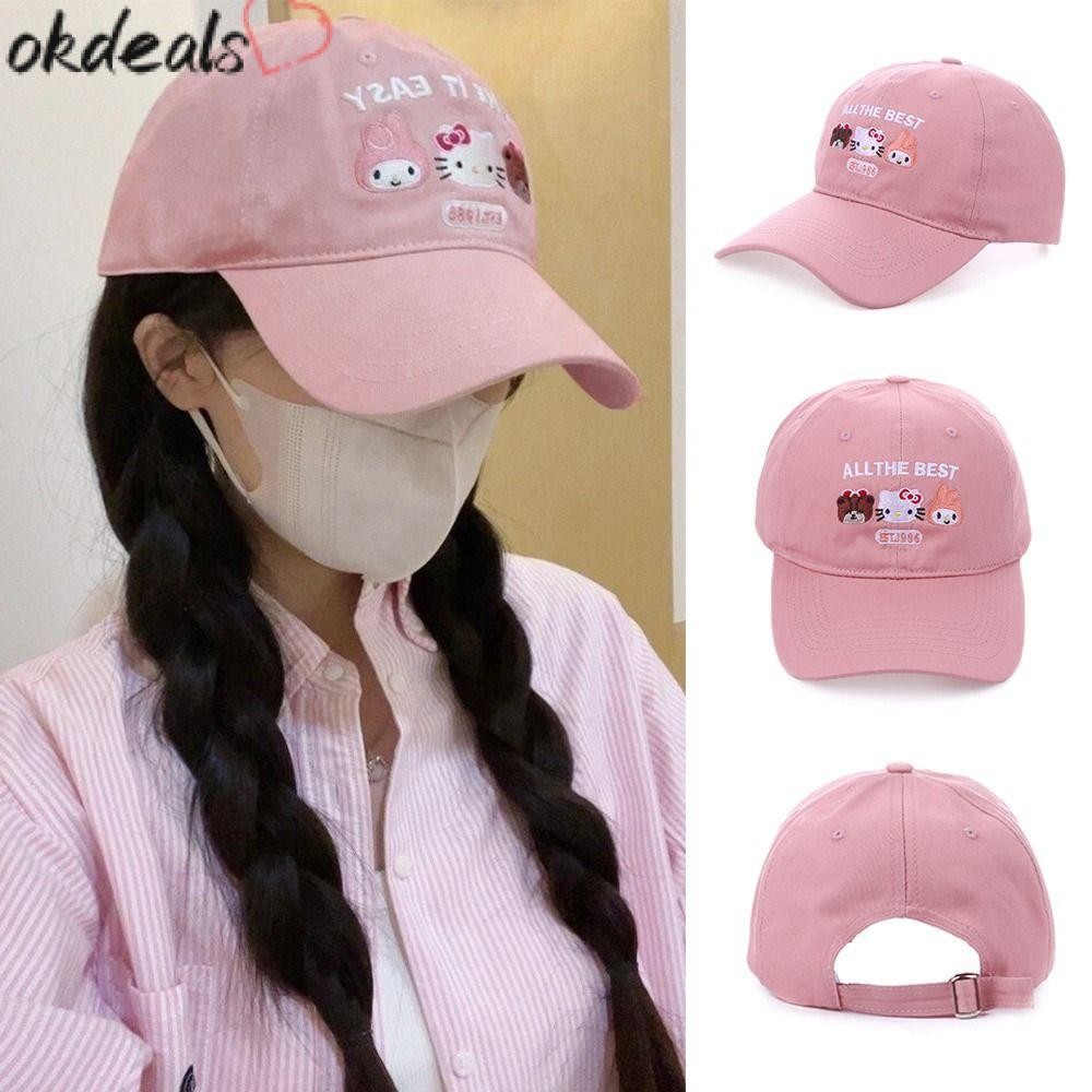 OKDEALS หมวกเบสบอล, Sanrio การ์ตูนครีมกันแดดหมวก, Y2K กีฬากลางแจ้ง Hello Kitty ปรับ Peaked หมวกสําหรับผู้ชายผู้หญิง