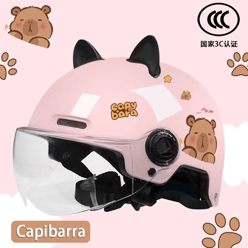 หมวกกันน็อคเด็กลาย Capybara น่ารัก มีหู ชิลด์กันแดด ใส่สบาย ระบายอากาศดี ขี่มอเตอร์ไซค์ได้ - รูปที่ 3