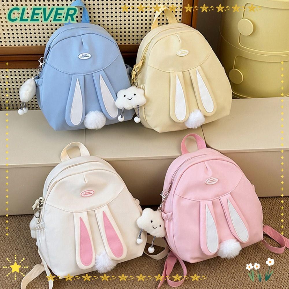 CLEVER Rucksack, กระเป๋าเป้สะพายหลังผ้าใบสไตล์ Preppy, กระเป๋านักเรียนหูกระต่ายน่ารักเด็กผู้หญิง