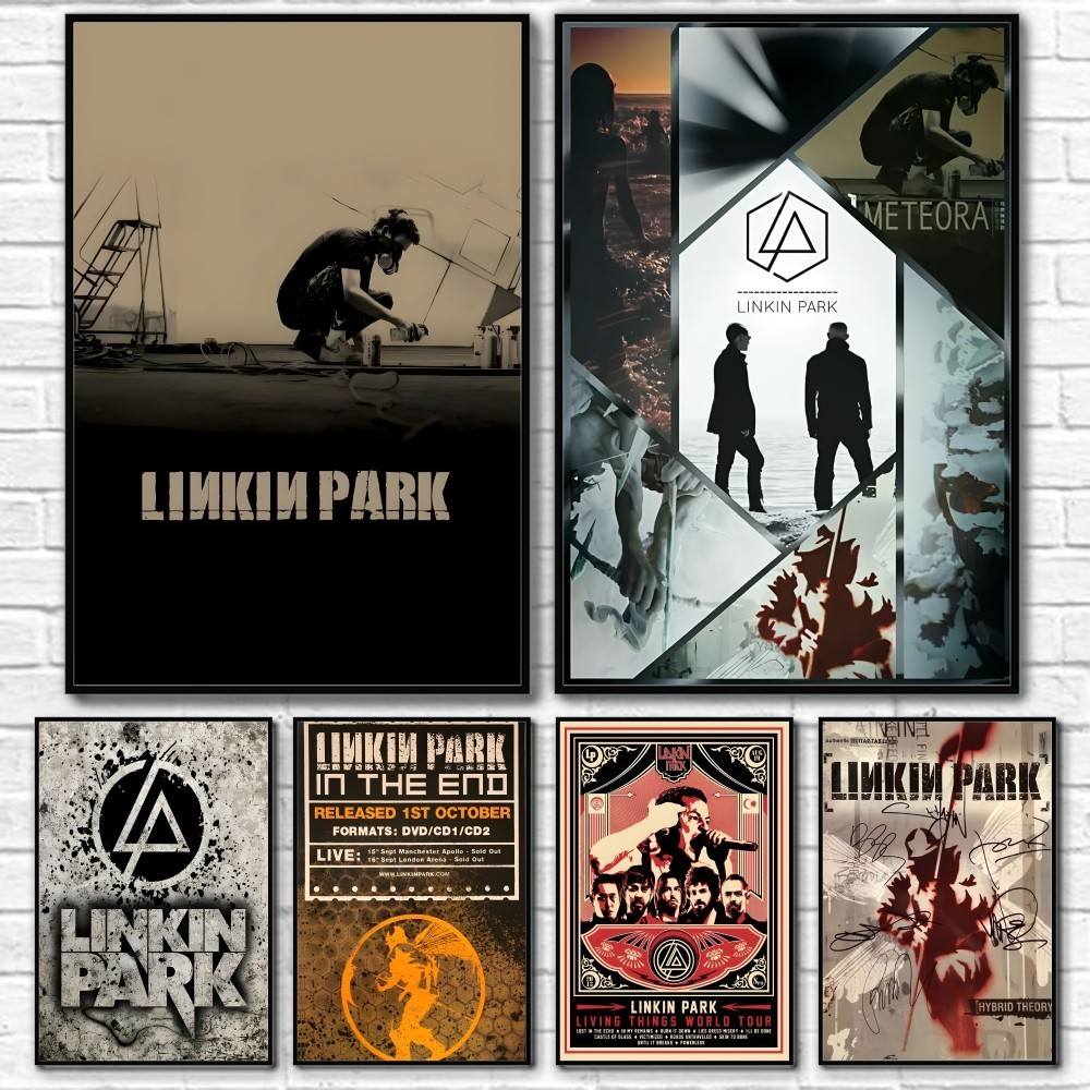 Linkin Park Frameless พิมพ์ผ้าใบ - โปสเตอร์แถบวินเทจตกแต่งผนังกันน้ําสําหรับบ้านห้องนอนและงานศิลปะจอแสดงผลบาร์