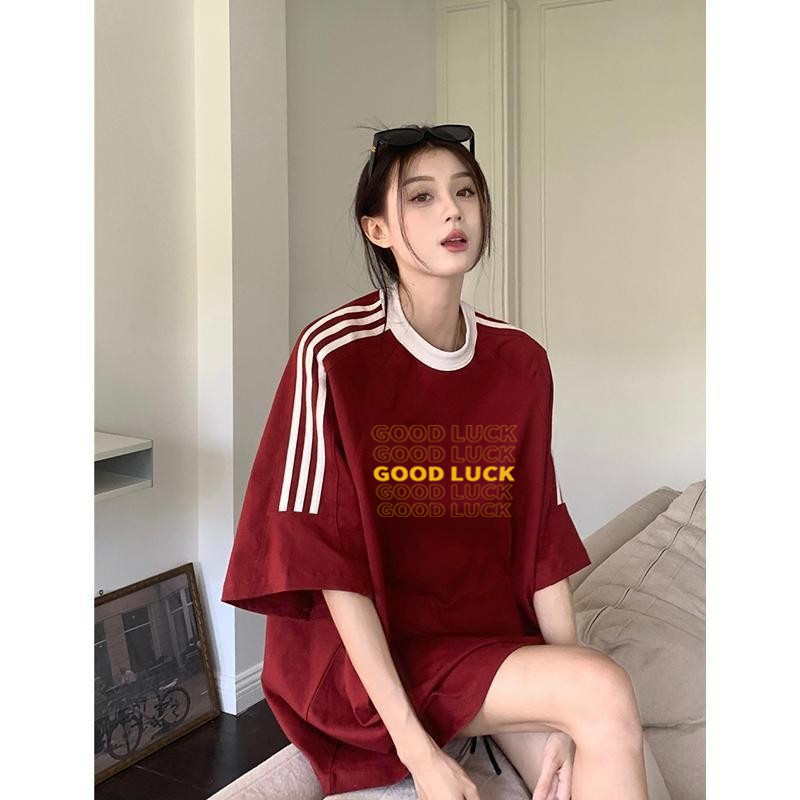 [เสื้อยืด ขนาดใหญ่เกินไป] (45-150กิโลกรัม) ผ้าฝ้ายปีใหม่ผู้หญิงขนาดบวกเสื้อยืดแขนสั้นความสุขพิมพ์เสื้อ