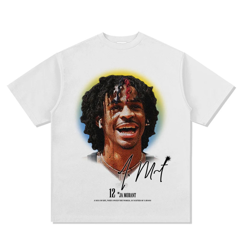 【ใหม่】NBA NBA Ja Morant พิมพ์ลายดอกไม้รอบคอสั้นดีไซน์แขนสั้นระบายอากาศได้ดีสวมใส่สบาย Men T-shirts