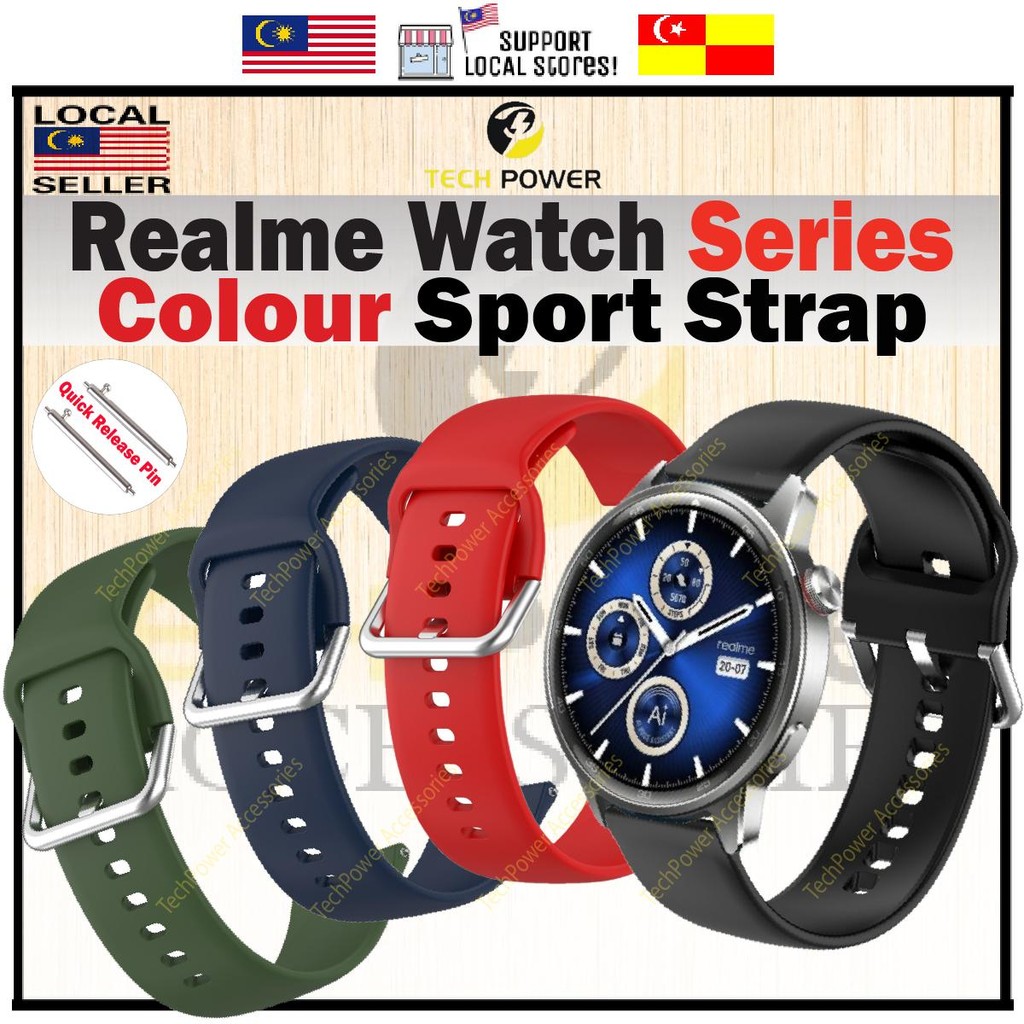 Realme สายนาฬิกาซิลิโคนสีสไตล์สปอร์ต 22 มม.,Tali Jam Realme Watch 5/ Realme Watch S2/ Watch 3/pro/ W