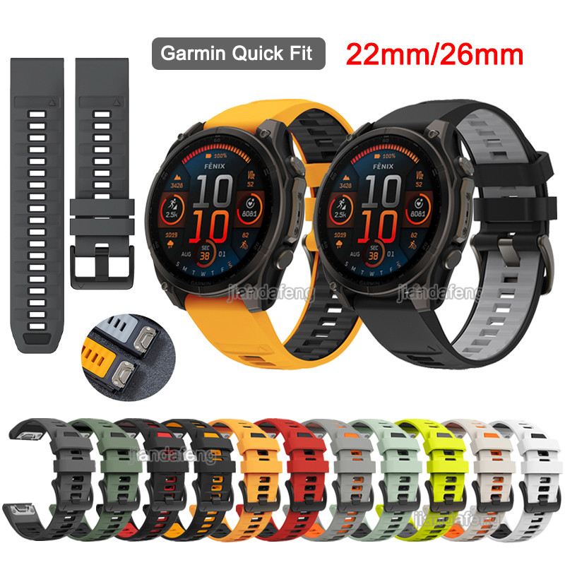 Quick Fit 22 มม.26 มม.ซิลิโคนสําหรับ Garmin Fenix 8 7 6 5 Fenix 7X 6X 5X Forerunner 965 935 945 745 Quatix 5 Descent mk1 mk2 Approach s62 s62 s70