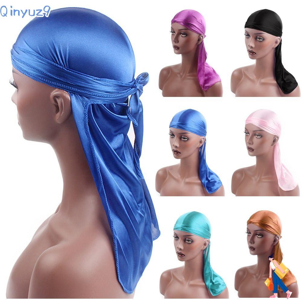 Qinyuz9 Silk Durag Chemo Cap ปรับผู้ชายผู้หญิงยืดหยุ่นหมวกโจรสลัดแบบ Pre-Tied