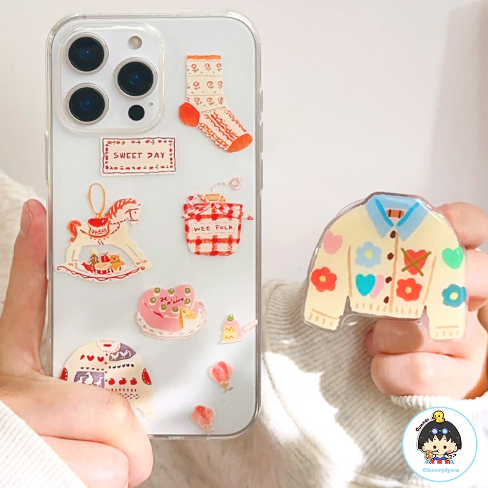 Creative การ์ตูนเสื้อกันหนาว Stand Holder เคสโทรศัพท์สําหรับ IPhone 16 15 14 13 12 11 Pro Max X XR 8 7 Plus Anti-Slip Drop-proof Soft TPU ปกหลัง