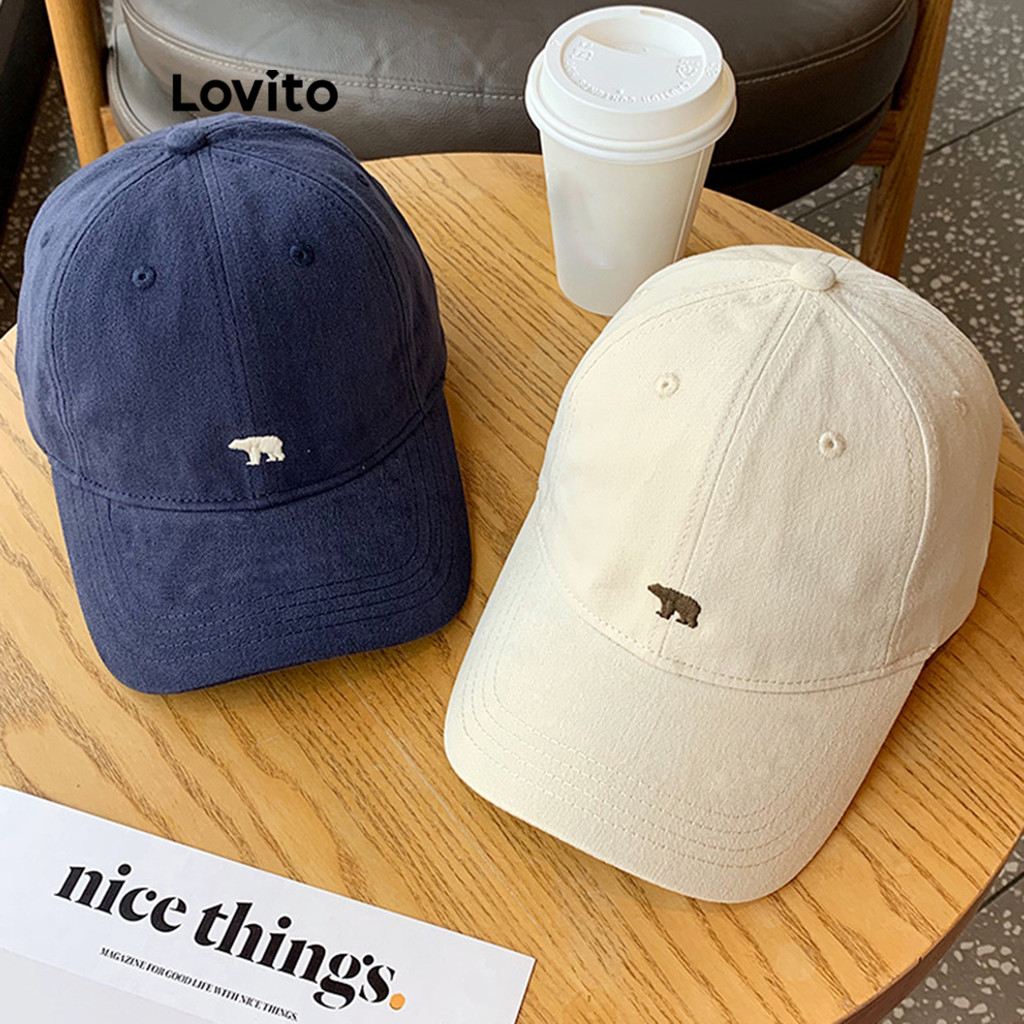 Lovito หมวกแก็ปผู้หญิง ปีกหมวกโค้ง ทรงถ้วยคว่ำ ปักลายหมีโพลาร์ สีพื้น สไตล์สปอร์ต LFA08409 (สีอาร์มีกรีน/สีกากี/สีออฟไวท์/สีน้ำเงินกรมท่า)