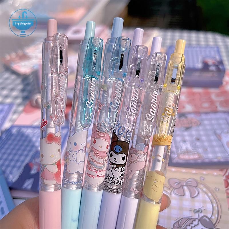[trysingoin] 6pcs Sanrio Anime Neutral Pen Kawaii Mymelody Kuromi Pachacco นักเรียนการ์ตูนกดปากกาเด็กเครื่องเขียนของขวัญอุปกรณ์การเรียน TH