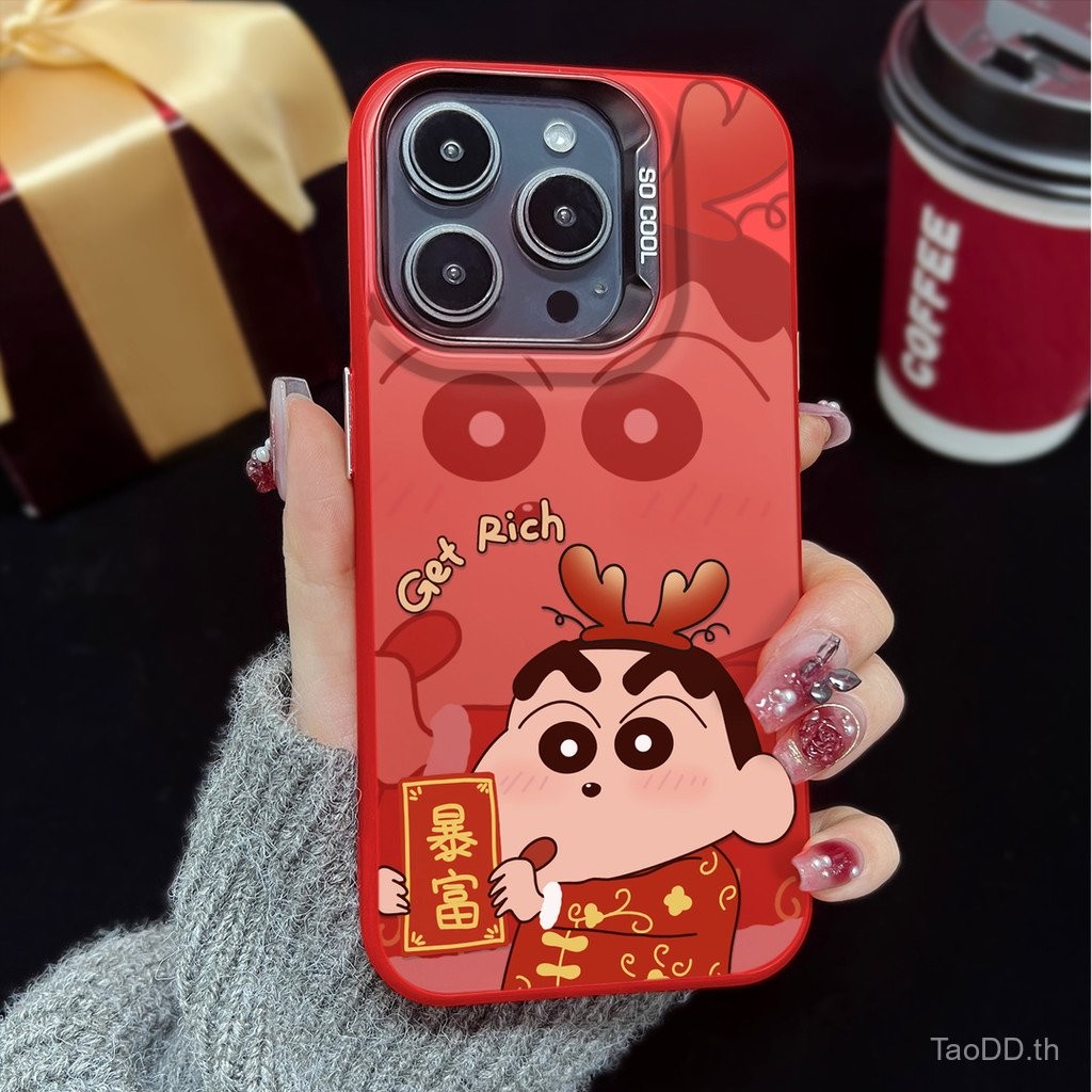 เคสโทรศัพท์สำหรับ iPhone x XS XR xsmax 11 12 13 14 15 16 Pro Max PLUS ปีใหม่สีแดงเครยอนชินจังเคสนิ่มกันกระแทกกันกระแทกเคส wlku