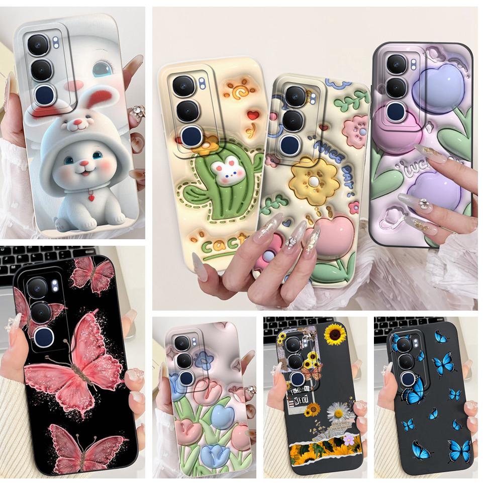 ปลอกสําหรับ Vivo Y19s Luxury Jelly แฟชั่นดอกไม้ผีเสื้อเคสโทรศัพท์สําหรับ VivoY19s Vivo V2419 นุ่มซิลิโคนเหลว