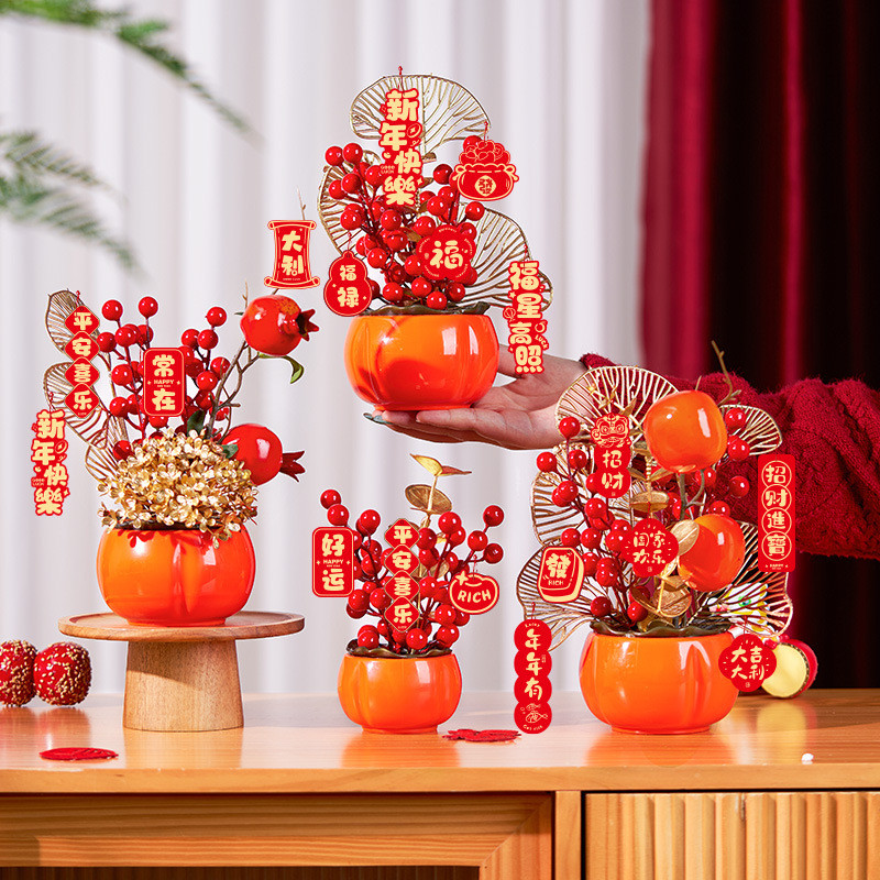 2025Spring Festival Snake Year New Year Decorations Persimmon Fu Bucket All the Best Decoration Living Room New Year Decoration Fortune Fruit RQ6K