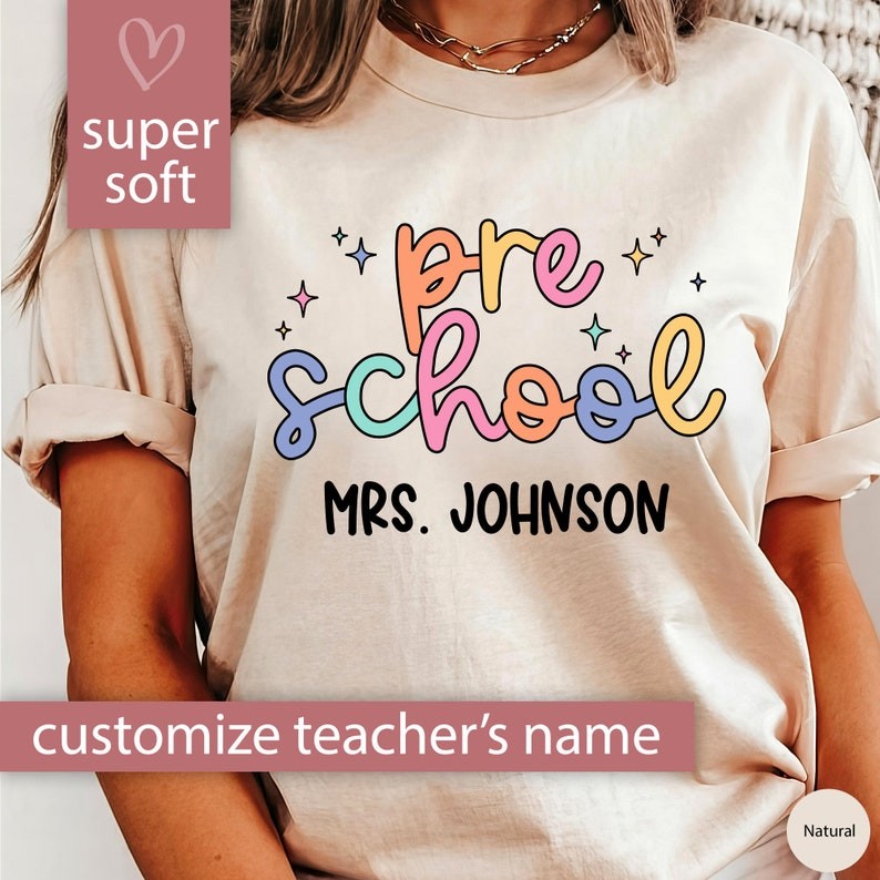 Custom Preschool Teacher Shirt for Teacher Appreciation Gift, Personalized Name Preschool Tshirt Pre