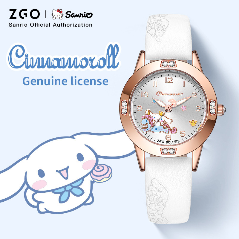 Zgo x Sanrio Cinnamoroll นาฬิกาสําหรับเด็กผู้หญิง Rose Rhinestone กันน้ํา Luminous นาฬิกาสปอร์ต 3271