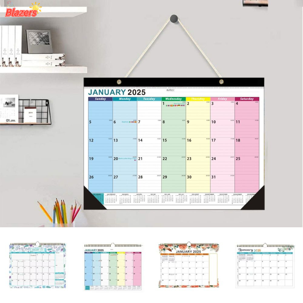 Blazers ปฏิทินติดผนัง, 2025 18 รายเดือน Wall Planner, รูปแบบดอกไม้แบบพกพา Jan 25 ถึง Jun 26 Thicken กระดาษแขวนปฏิทินสําหรับ Home Office