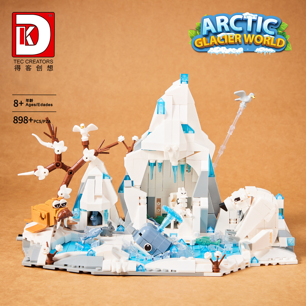 ชุดของเล่นอิฐ Arctic Glacier World พร้อมปลาวาฬ, สิงโตทะเล, ภูเขาน้ําแข็ง, ปลาขนาดเล็ก & Arctic Fox B