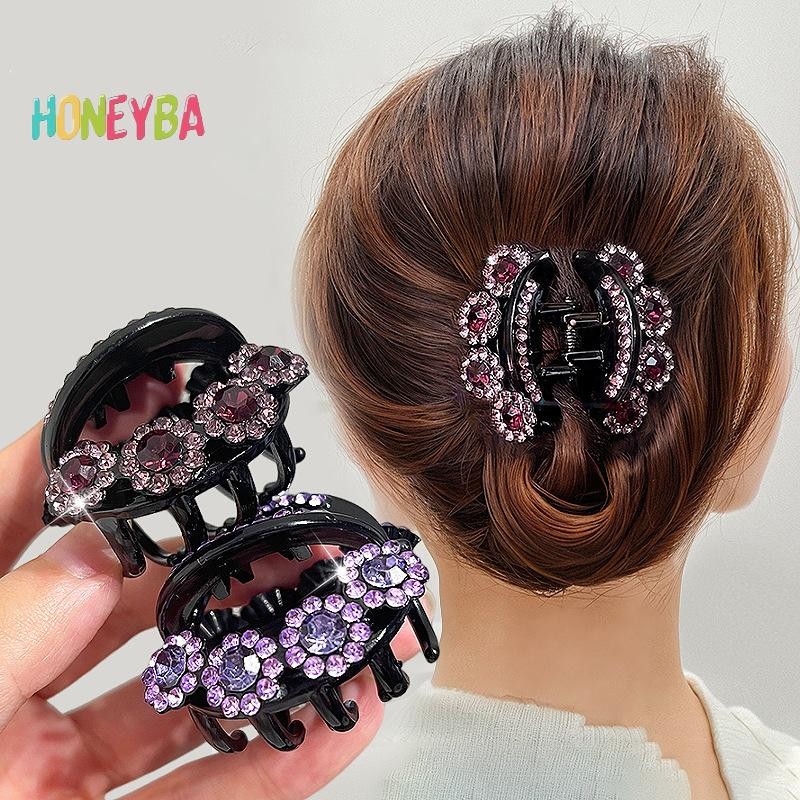 <Honeyba>Vintage Rhinestoneดอกไม้กรงเล็บผู้หญิงแฟชั่นคริสตัลhairpins Clamps Crabหางม้าBretteสาวอุปกรณ์เสริมผมNice