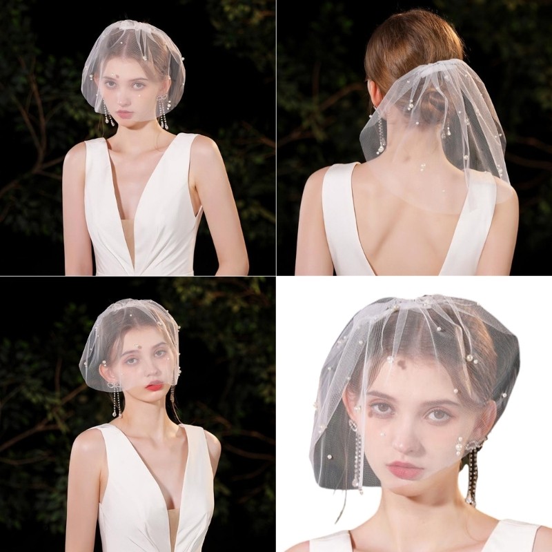 CH White Wedding Veil Face Cover Wedding Veil สําหรับเจ้าสาว Mantilla Face Veil