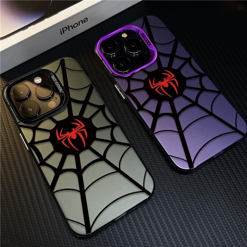 อินเทรนด์ Cool Black Spider Web โลโก้สําหรับ iPhone 14 15 16 pro max xr x xs 14plus 15plus 16plus ip