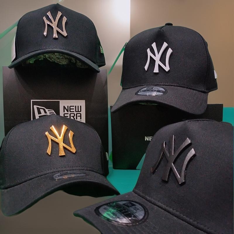 NY METAL BLACK HAT BLACK SILVER WHITE GOLD LOGO / NY METAL BASEBALL HAT / NY