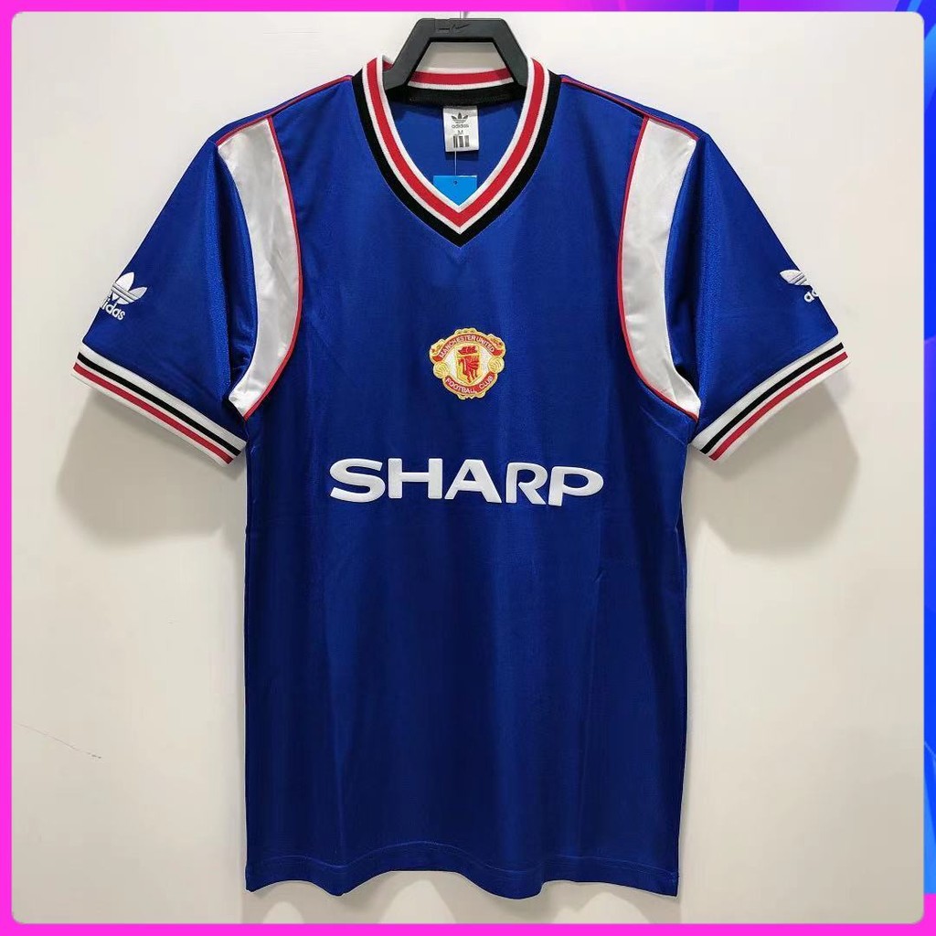 รุ่นวินเทจ 84-85 Manchester United 2away เสื้อฟุตบอลคุณภาพสูงเสื้อแขนสั้น S-XXL