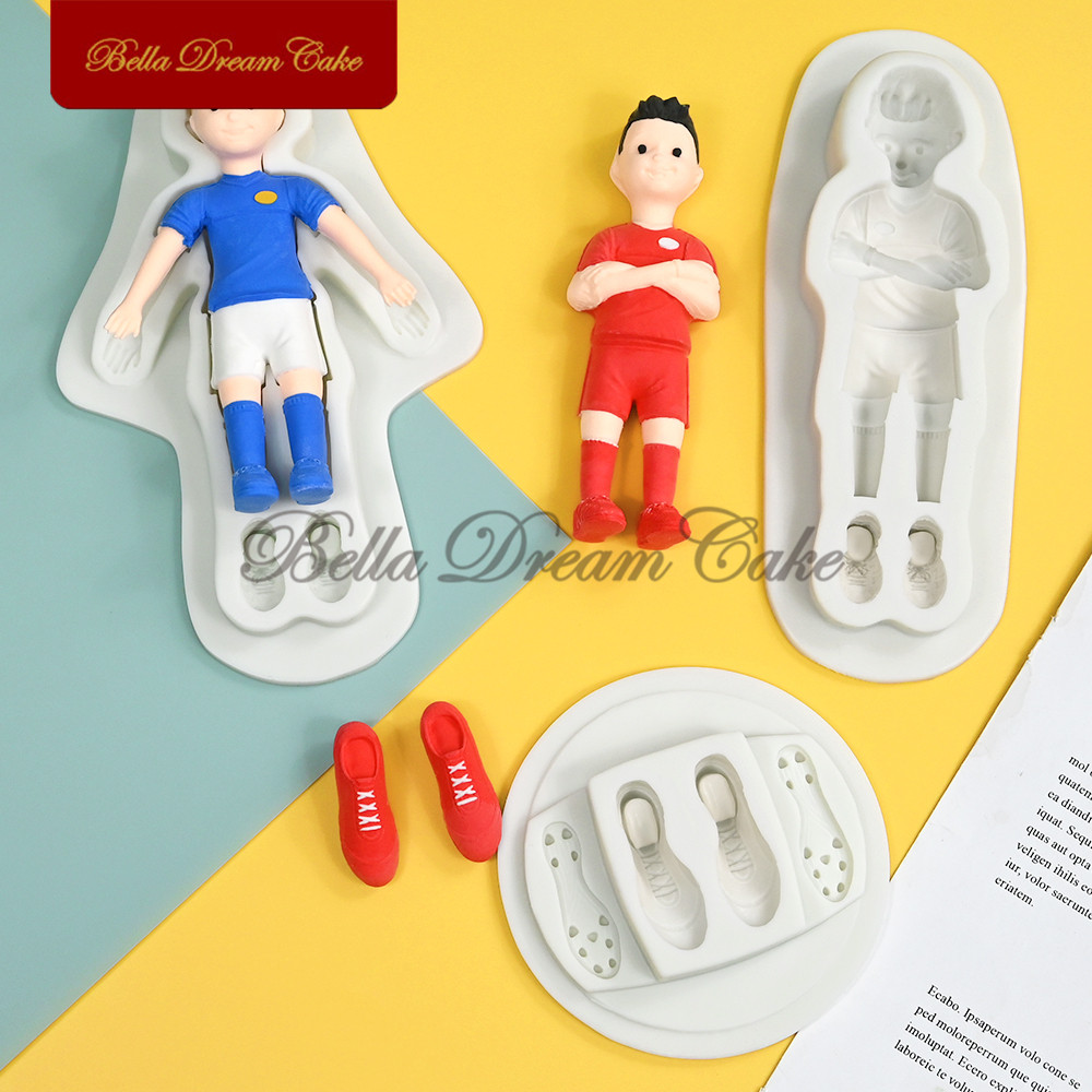 3D ฟุตบอลกีฬาผู้เล่น/รองเท้าผ้าใบออกแบบ Fondant แม่พิมพ์ซิลิโคนช็อกโกแลต Mould DIY Clay รุ่นเค้กตกแต่งเครื่องมือ Bakeware