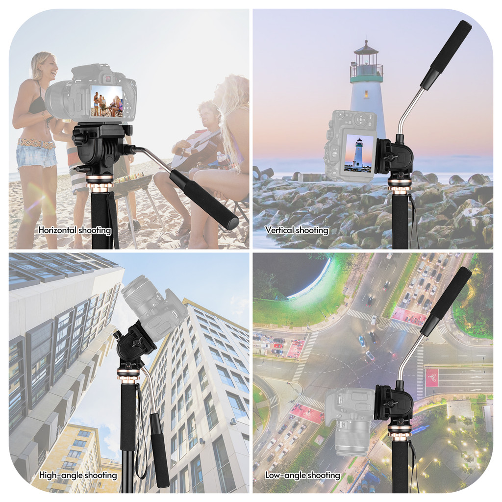 ท้องถิ่น Monopod Andoer 173 ซม./68 นิ้วการถ่ายภาพ Monopod ขาตั้งอลูมิเนียม 6 กก.ความจุที่ถอดออกได้ 3 ขาขาตั้งฐาน Pan Tilt Fluid หัวพกพากระเป๋าใช้งานร่วมกับ DSLR