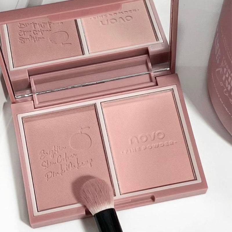 NOVO ใหม่ Bicolor powder blusher บวม Blush Blush Blush สีม่วง Apricot สีชมพูพีช High gloss Shaping One Body Nasal Shadow Natural Matte Girl