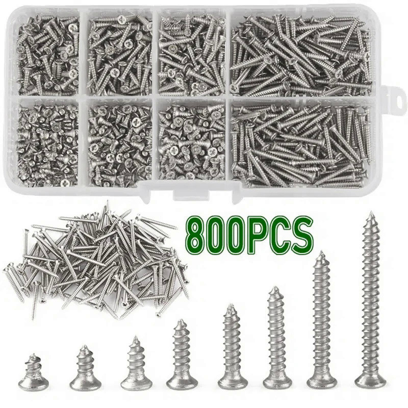 Stainless Steel Self Tapping Screw M2x4 M2x5 M2x6 M2x8 M2x10 Assortment Kit Lock Nut Wood Thread Nai