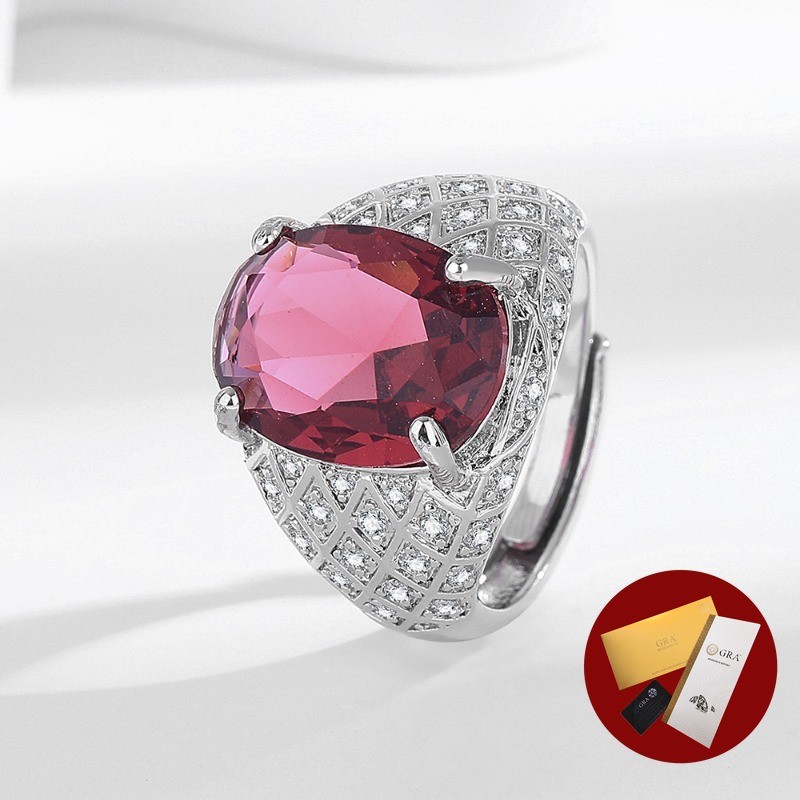(พร้อมใบรับรอง Gra) Full Diamond Luxury Inlaid Birds Nest Design Fat Square Pigeon Blood Red Diamond