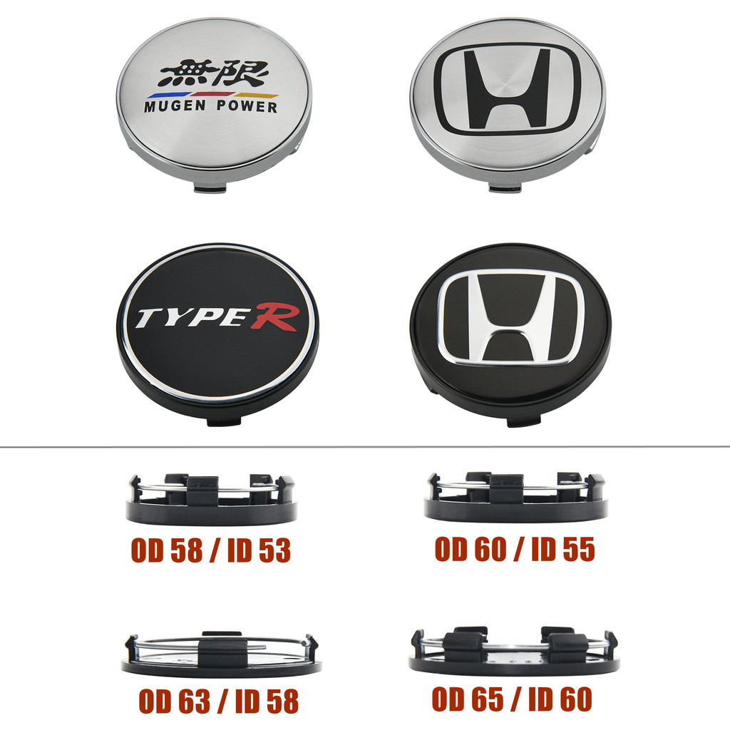 4ตัว 58มม ฝาครอบล้อ ฮอนด้า ฝาปิดดุมล้อ 60มม ฝาครอบดุมล้อ 63มม ฝาดุมล้อ 65มม honda mugen