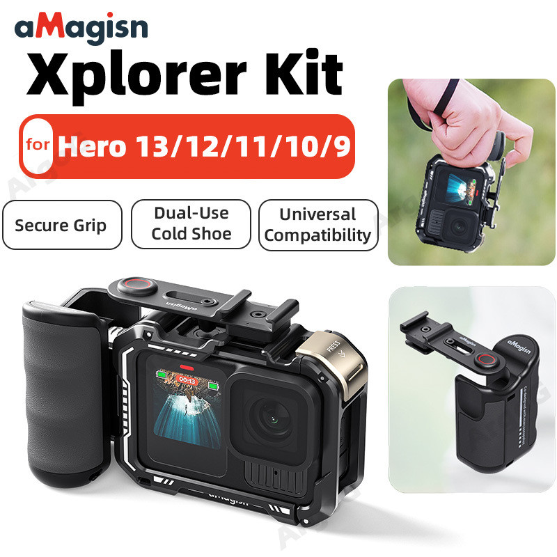ชุดถ่ายภาพถนน aMagisn Xplorer สําหรับ Hero 13/12/11/10/9 พร้อมที่จับปุ่มชัตเตอร์และอุปกรณ์เสริมฮีโร่เกลียว 1/4"