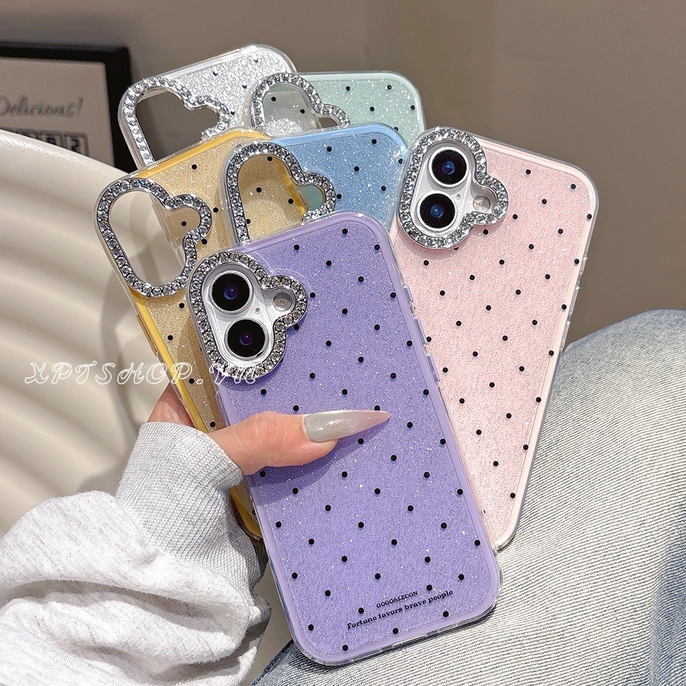 GLITTER Round Dot อะคริลิคเคสโทรศัพท์สําหรับ iPhone 17 Pro Max 17 Air 16 Plus 15 14 13 12 11 กันกระแทกป้องกันปลอก