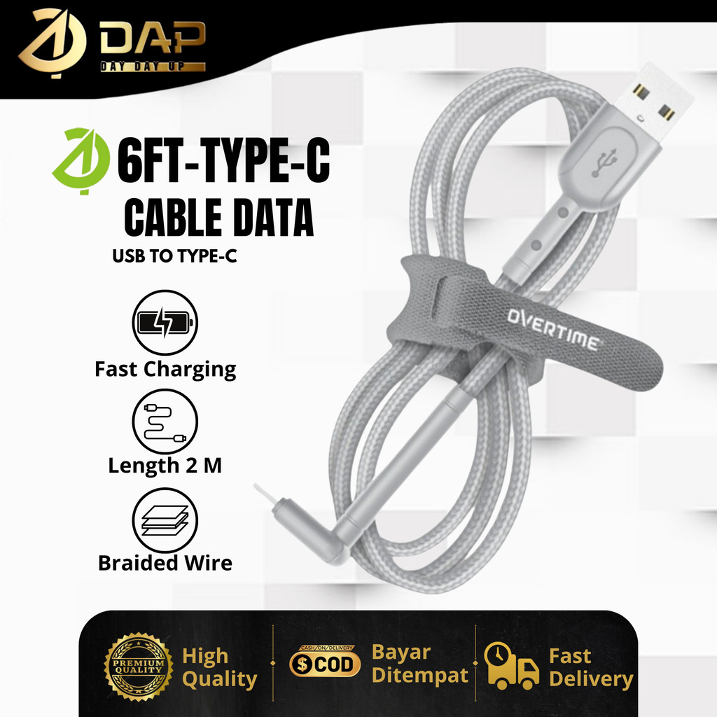 Overtime Charging 2 in 1 Stand USB to Type C Data Cable ความยาว 2m // 6FT