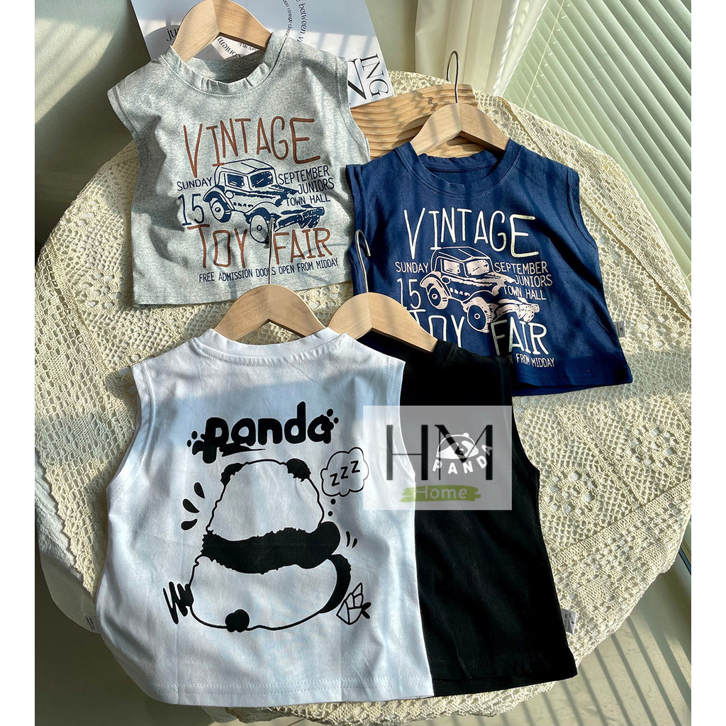 เสื้อแขนกุดเด็ก เสื้อยืดเด็กผู้ชาย เสื้อกั๊กเกาหลี พิมพ์ลายเท่ๆ
