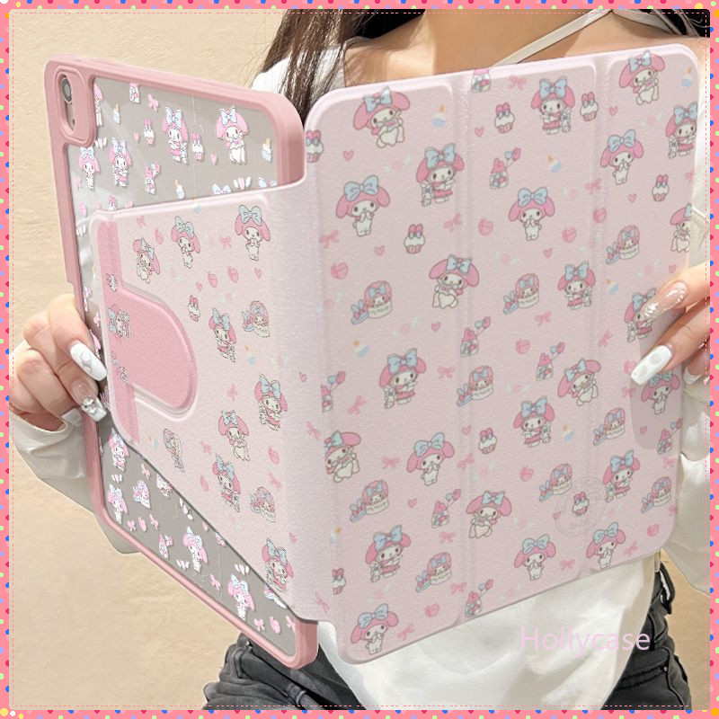 เคส Ipad ปรับได้ 360 องศาน่ารักการ์ตูน Melody เหมาะสําหรับอะคริลิค iPad Air6 Gen7/8/9 10.2 Air4 Air5 10.9 Pro11 2020 2024 พร้อมช่องเสียบปากกา Gen10 แท็บเล็ตป้องกันกรณี