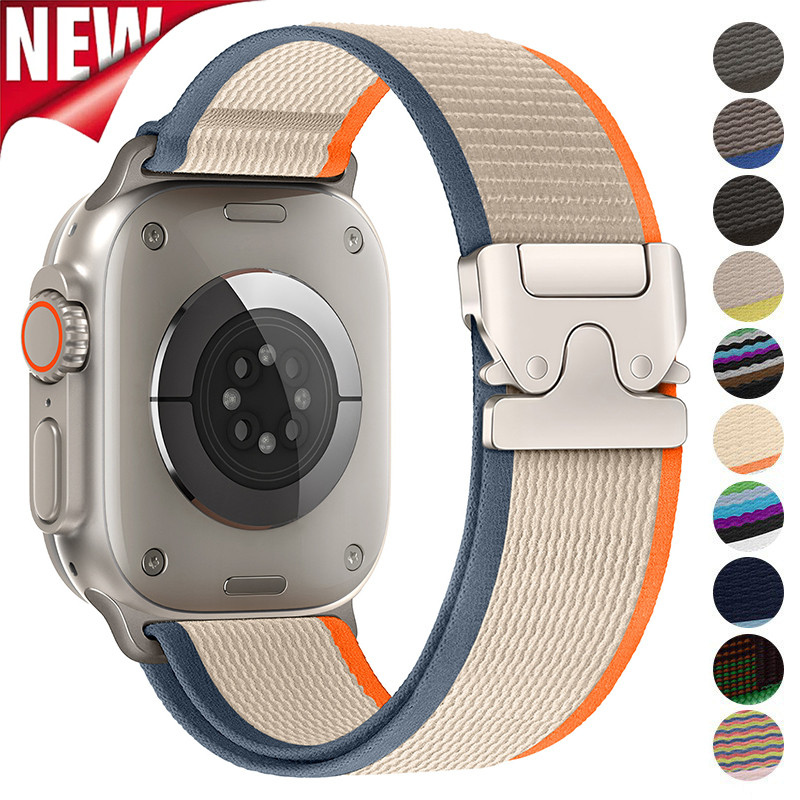 สายไนล่อนห่วงสําหรับ Apple Watch 49/46/45/44/42/41/40/38 มม. รุ่น 3/2/1/11/10/9/8/7/6/5/4/3 Series