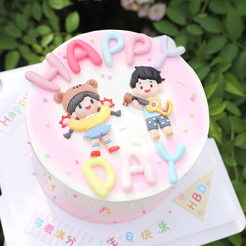 วันเด็กสากลการ์ตูนกาวนุ่มเด็กชายและเด็กหญิงตกแต่งเค้กอบเสียบชุดงานเลี้ยงวันเกิด - รูปที่ 4