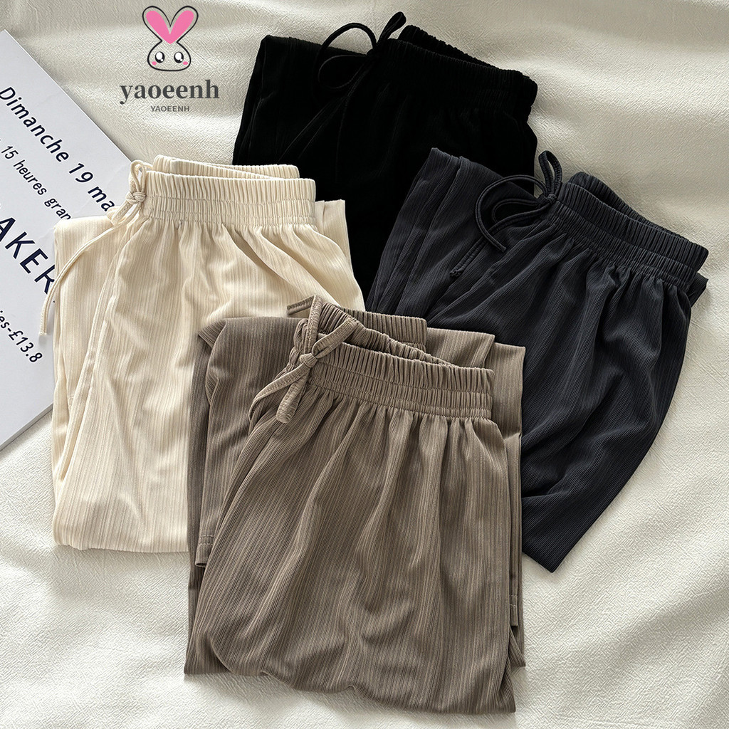 【YAOEENH】120-170ซม ฤดูใบไม้ผลิฤดูใบไม้ร่วงสาวสีอ่อนหลวมตรงกางเกงยีนส์กลางเด็กใหญ่แฟชั่นสบายๆร้อนเจาะกางเกงมาเชเต้พร้อมสต็อกจัดส่งที่รวดเร็ว