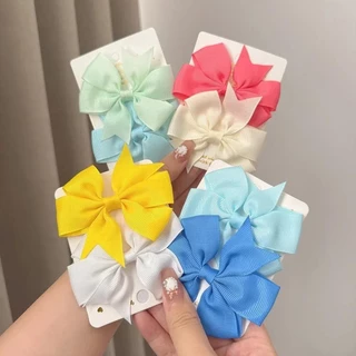 2 ชิ้น/เซ็ต Solid Grosgrain ริบบิ้นผม Bows พร้อมคลิปสําหรับสาวโบว์ขนาดเล็ก Hairpins เด็ก Handmade Hairgrips อุปกรณ์เสริมผม