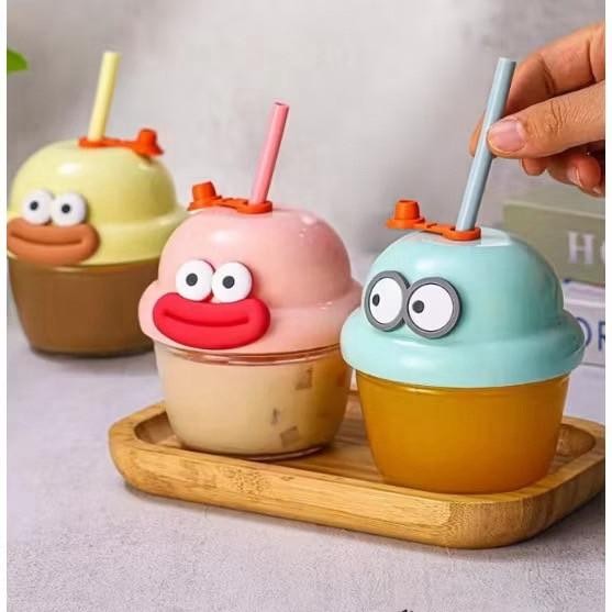 แก้วน้ําขนาดเล็กแบบพกพา น่ารักมินิมอล ใส่นม 210 ml ใส่กาแฟ มีตัวการ์ตูน 3D ฝาหมุนมีซีล หลอดซิลิโคน พร้อมส่ง - รูปที่ 4