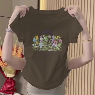 เสื้อยืดผู้หญิง เสื้อผ้าแฟชั่นตามกระแส เสื้อครอปเอวลอยรัดรูปเสื้อคอกลมเสื้อยืดรัดรูปสวยๆเสื้อแฟชั่นผู้หญิง เสื้อครอปมีรอ