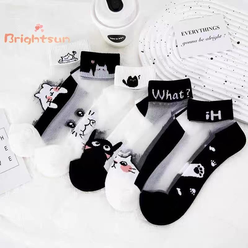 [BT-t] 5 คู่ถุงเท้าดูดซับเหงื่อระบายอากาศทนต่อการสึกหรอถุงเท้าฤดูร้อนกันกลิ่นสําหรับผู้หญิงโปร่งใสที่มองไม่เห็นถุงเท้าบางใหม่