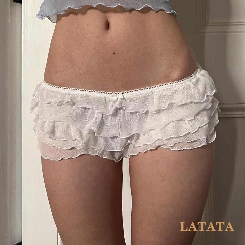 (จัดส่งในกรุงเทพฯ)Latata -ผู้หญิงY2k Ruffleกางเกงขาสั้นลูกไม้Lolita Bloomersเอวยางยืดโบว์กางเกงขาสั้นด้านหน้า