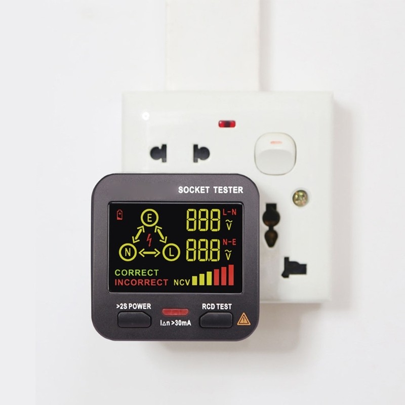 R* เครื่องทดสอบซ็อกเก็ตดิจิตอลปลั๊กแรงดันไฟฟ้า Residual Current Circuit Breaker RCD ซ็อกเก็ต Outlet 