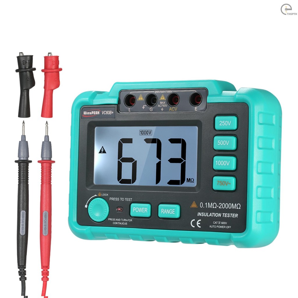 WinsPEAK VC60B + LCD เครื่องทดสอบความต้านทานฉนวนดิจิตอล Megohm Meter Megohmmeter DC250V/500V/1000V A